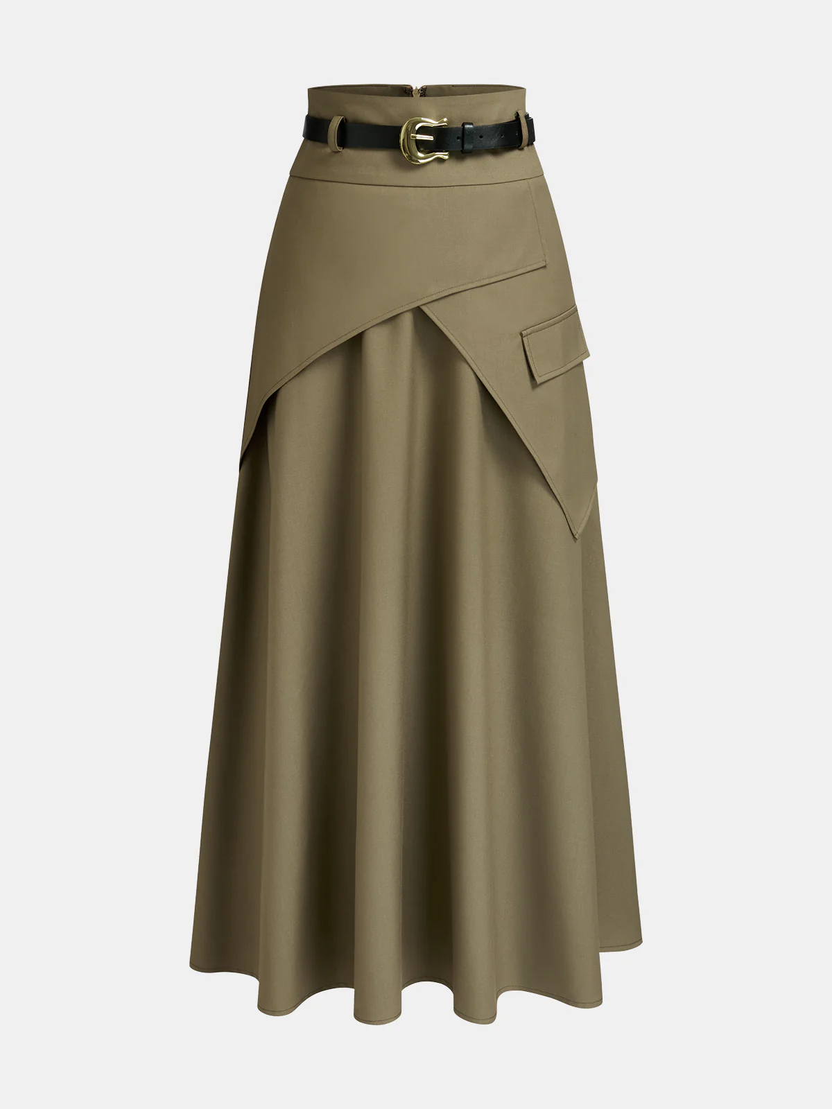 Belted Asymmetric Maxi Skirt