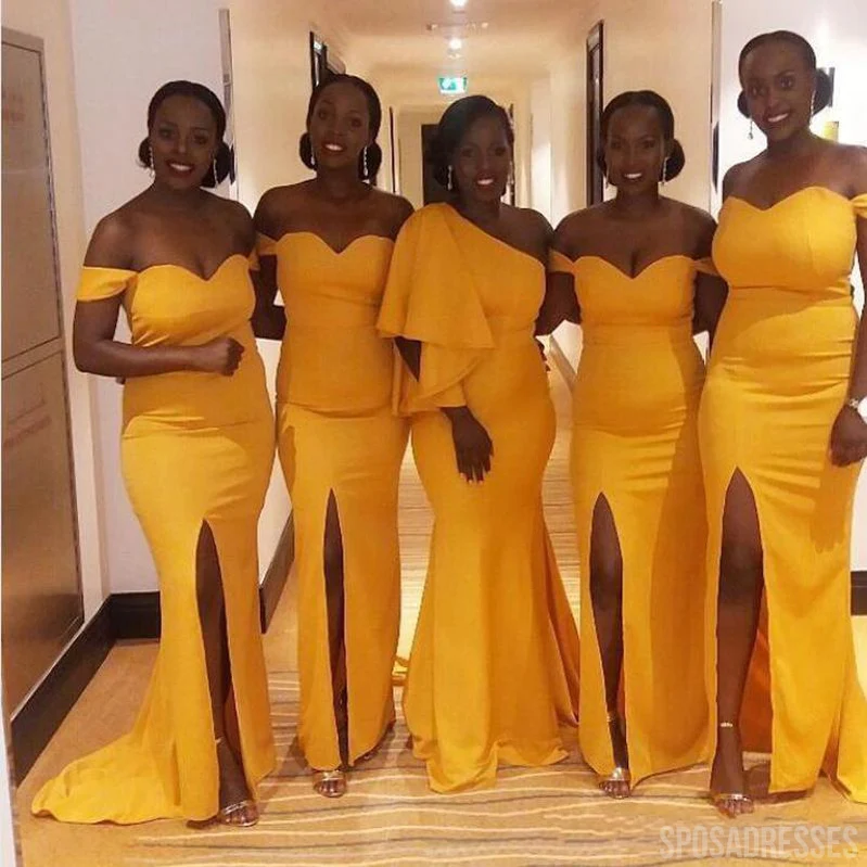 Mismatched Mermaid Yellow Sleeveless Long Bridesmaid Dresses Online. WG835 - bellbottoms