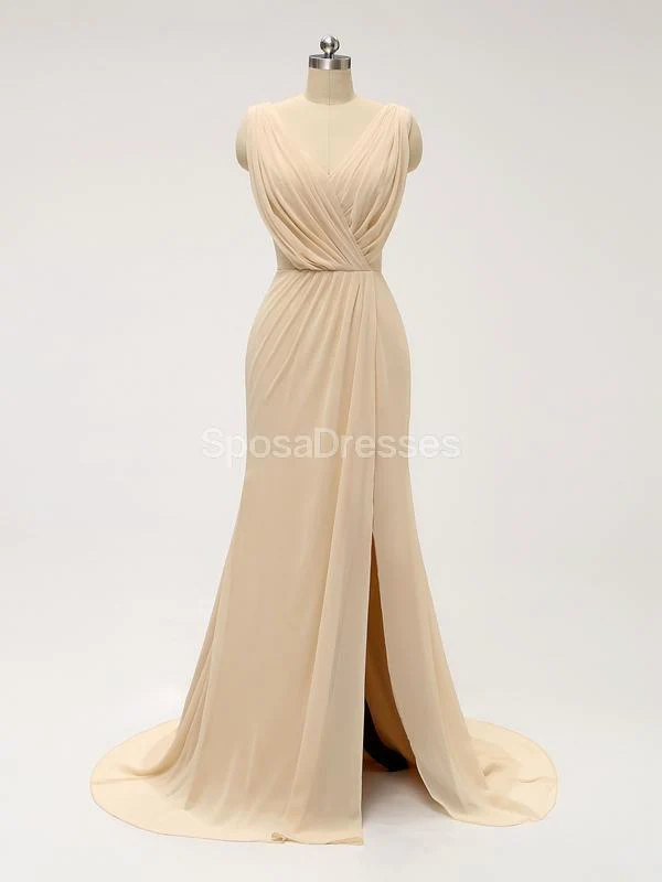 V Neck Side Slit Ruffle Chiffon Cheap Bridesmaid Dresses Online. WG586 - bellbottoms