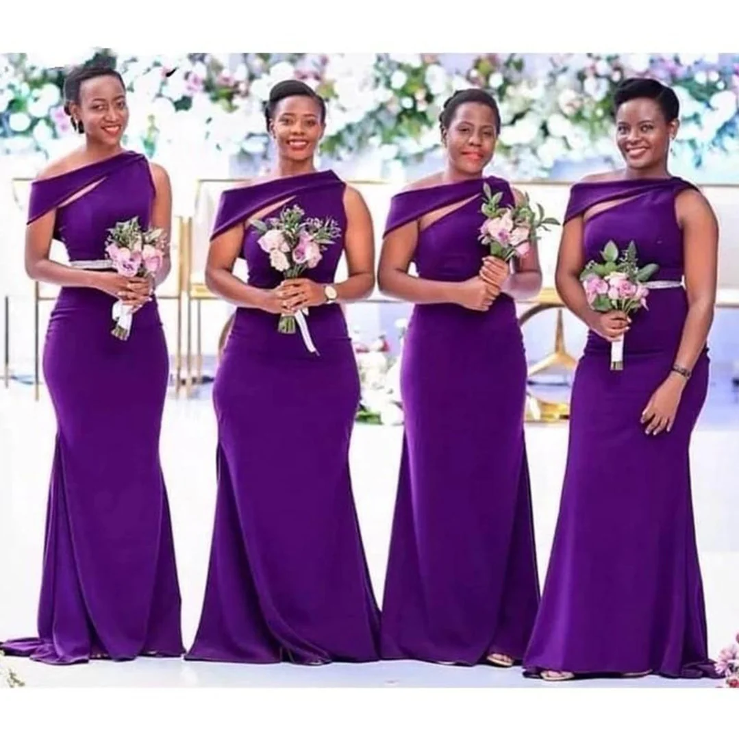 Unique Sheath Purple One shoulder Cheap Long Bridesmaid Gown Dresses Online.WG987 - bellbottoms