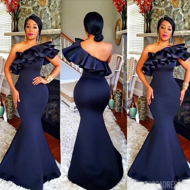 Mermaid One Shoulder Sleeveless Navy Bridesmaid Dresses Online. WG875 - bellbottoms