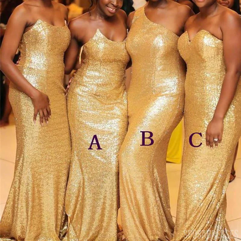 Sexy Mermaid Sleeveless Gold Sequin Long Bridesmaid Dresses Online. WG888 - bellbottoms
