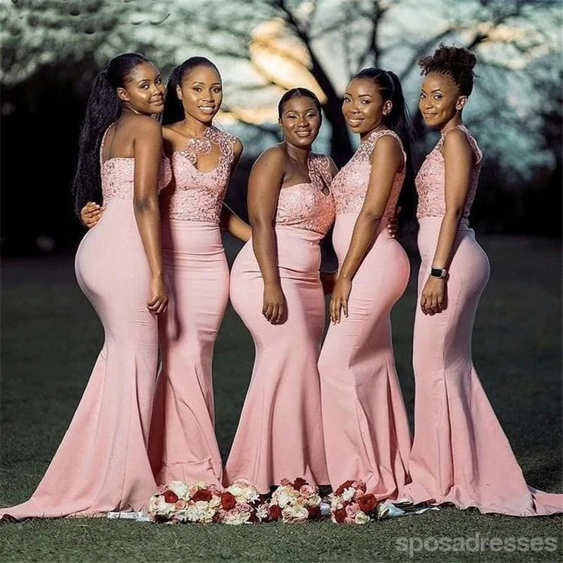 Mermaid One Shoulder Lace Applique Long Bridesmaid Dresses Online. WG916 - bellbottoms