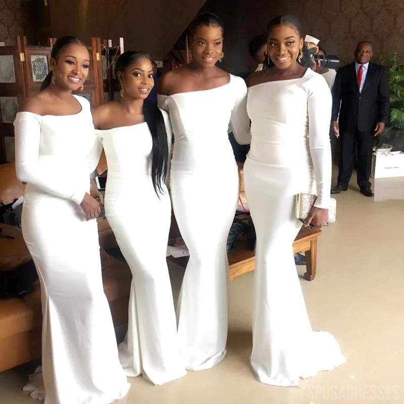 Unique Mermaid Long Sleeves White Cheap Bridesmaid Dresses Online. WG830 - bellbottoms