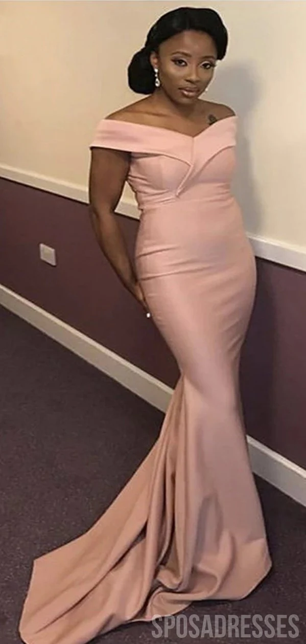 Elegant Mermaid Pink Off the Shoulder V-neck Cheap Bridesmaid Gown Dresses Online.WG988 - bellbottoms