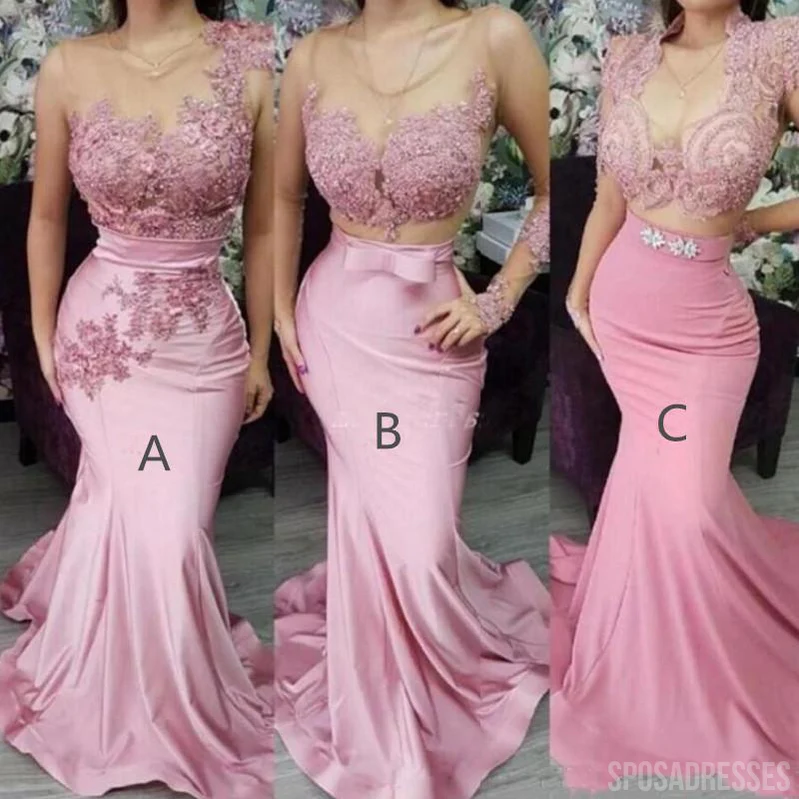Mismatched Pink Mermaid Lace Applique Long Bridesmaid Dresses Online. WG854 - bellbottoms