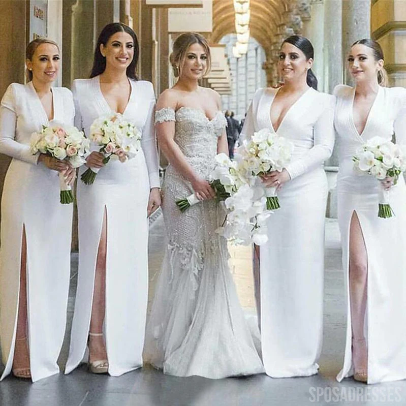 Elegant Sheath Side Slit Long Sleeves Long Bridesmaid Dresses Online. WG867 - bellbottoms