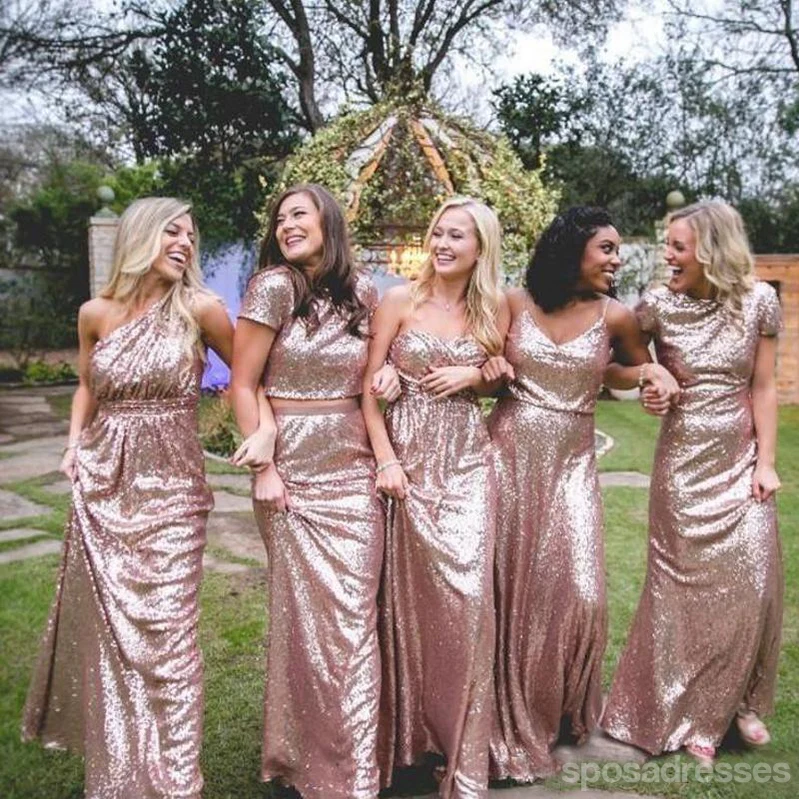 Mismatched Sequin Sheath Sleeveless Cheap Long Bridesmaid Dresses Online. WG815 - bellbottoms