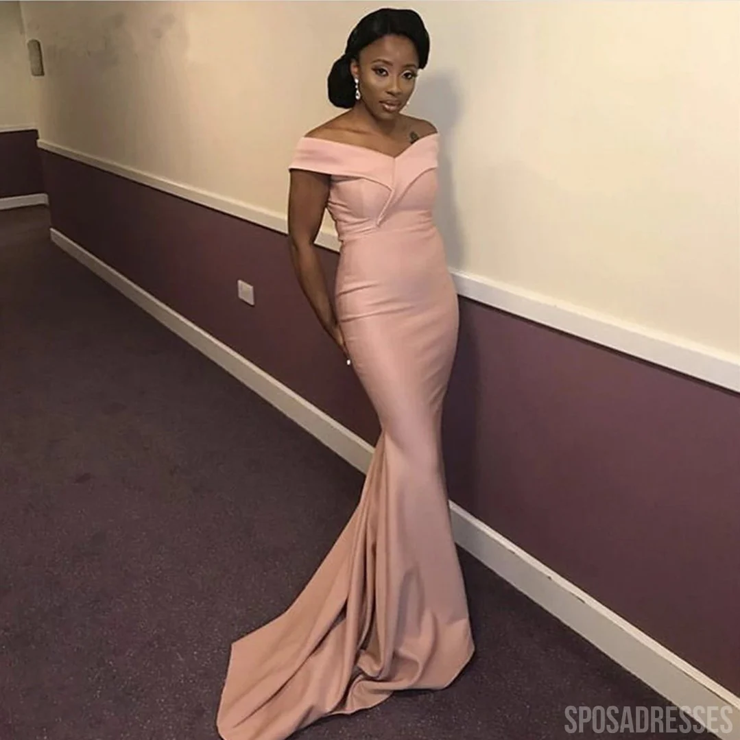 Elegant Mermaid Pink Off the Shoulder V-neck Cheap Bridesmaid Gown Dresses Online.WG988 - bellbottoms