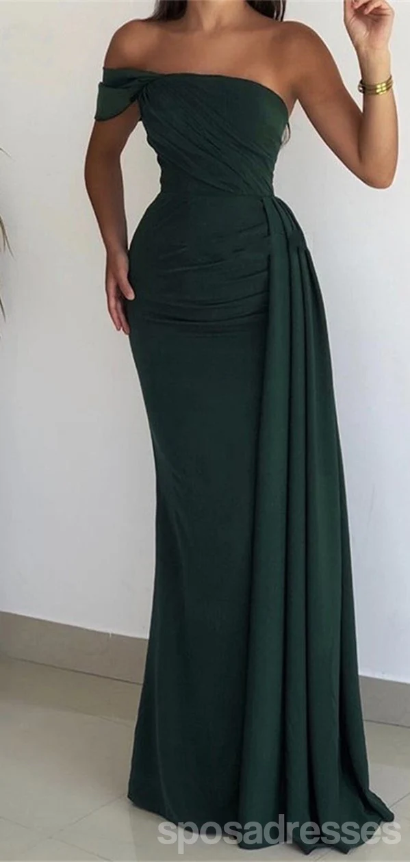 Long Sheath Dark Green One Shoulder Sleeveless Cheap Bridesmaid Dresses Gown .WG1059 - bellbottoms