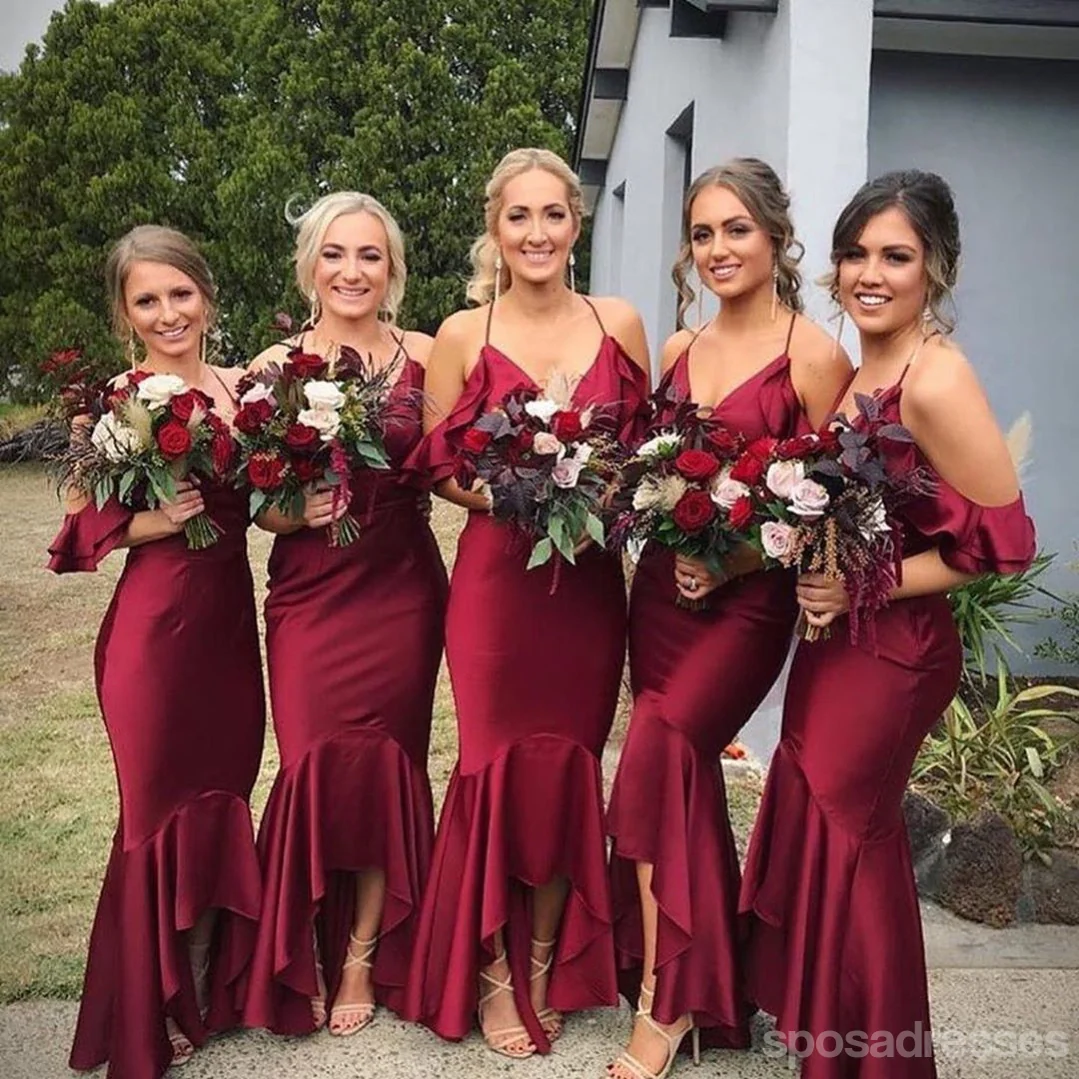 Halter Dark Red Mermaid High Low Cheap Bridesmaid Dresses Online. WG683 - bellbottoms