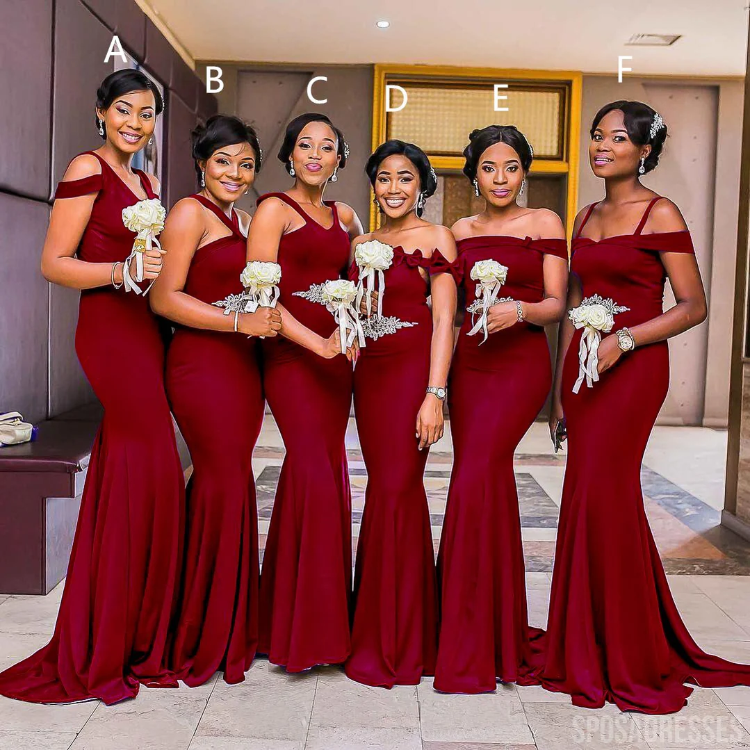 Mismatched Burgundy Mermaid Cheap Long Cheap Bridesmaid Dresses Online. WG934 - bellbottoms