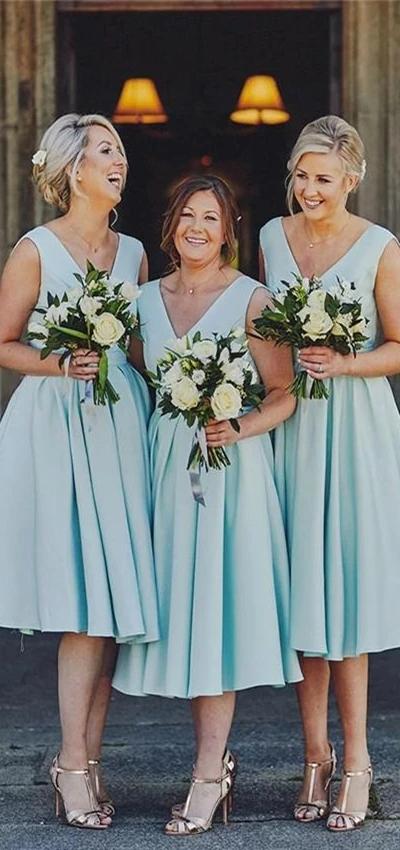Tiffany Blue V neck Short Bridesmaid Dresses. Cheap Bridesmaids Dresses. WG735 - bellbottoms