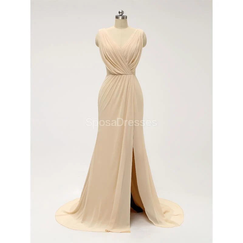 V Neck Side Slit Ruffle Chiffon Cheap Bridesmaid Dresses Online. WG586 - bellbottoms