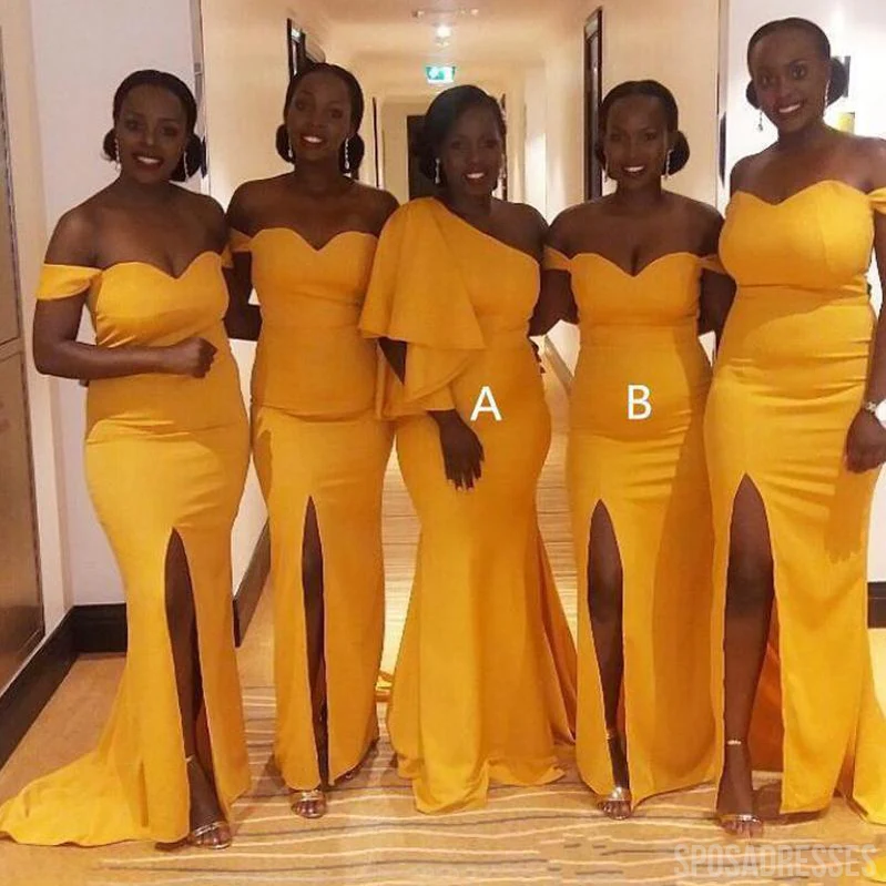 Mismatched Mermaid Yellow Sleeveless Long Bridesmaid Dresses Online. WG835 - bellbottoms