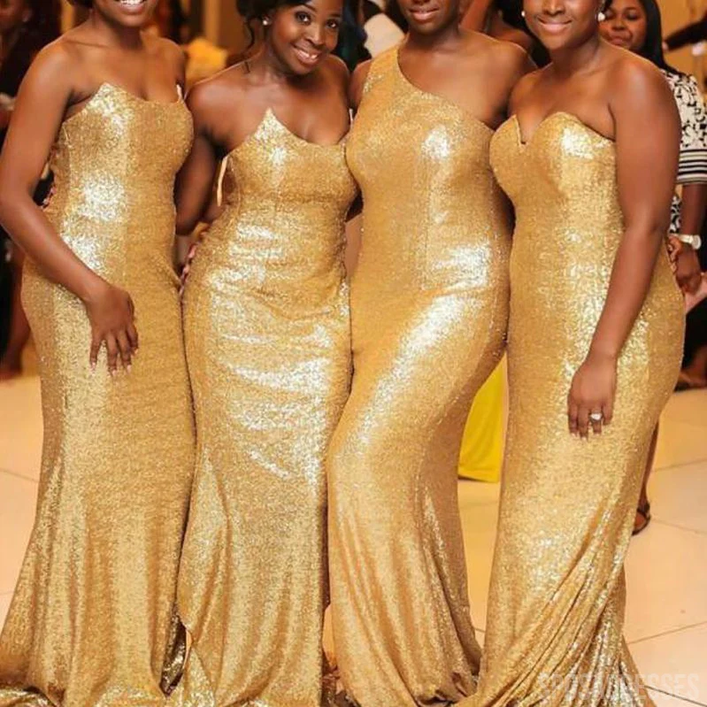 Sexy Mermaid Sleeveless Gold Sequin Long Bridesmaid Dresses Online. WG888 - bellbottoms