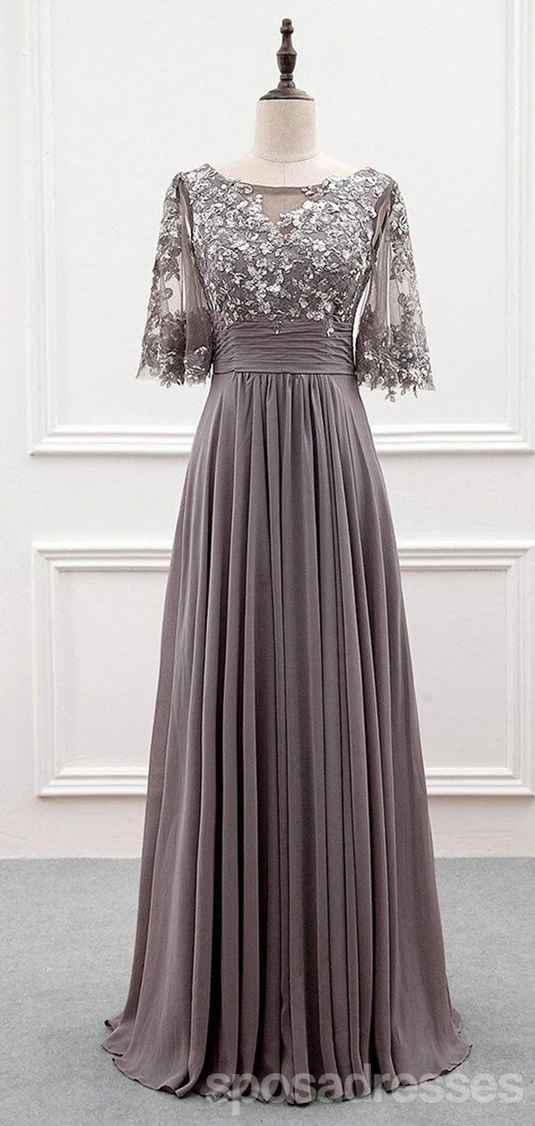 Grey A-line Half Sleeves Lace Applique Chiffon Bridesmaid Dresses Gown. WG1019 - bellbottoms