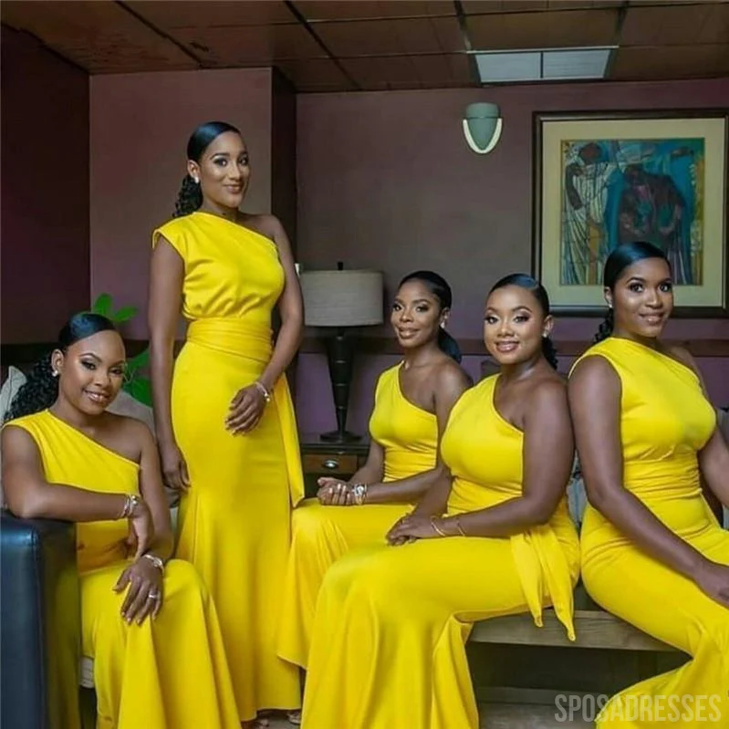 Yellow Mermaid One Shoulder Cheap Long Bridesmaid Dresses Online. WG844 - bellbottoms