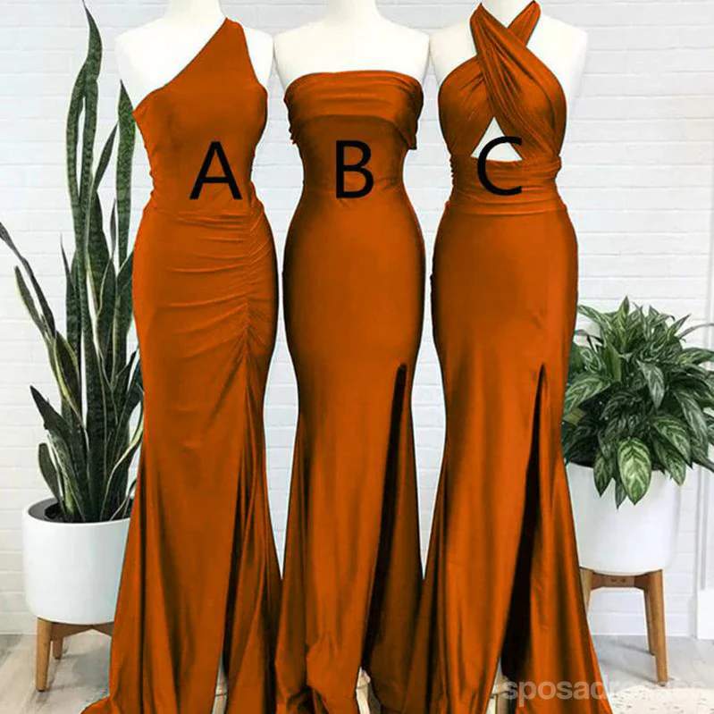 Mismatched Mermaid Burnt Orange Side Slit Long Bridesmaid Dresses Gown Online. WG1023 - bellbottoms