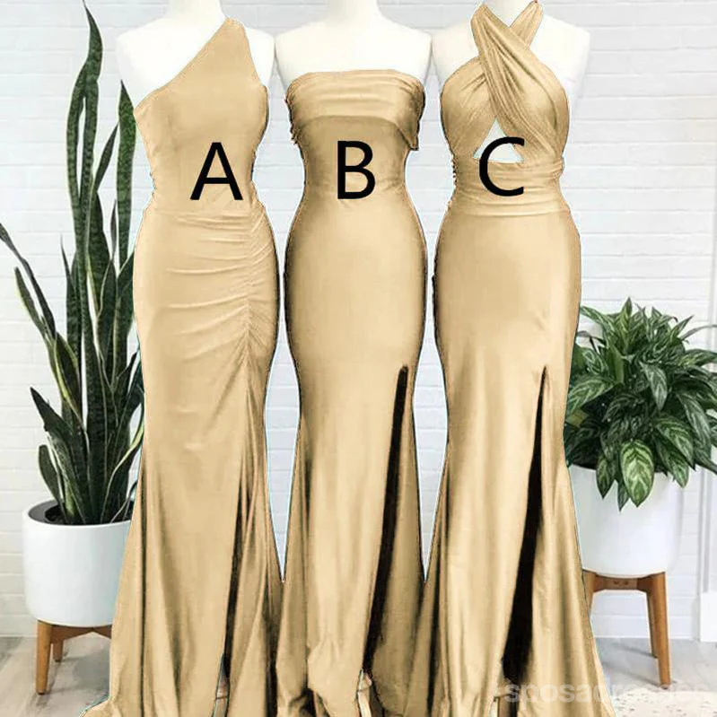 Mismatched Mermaid Gold Side Slit Long Bridesmaid Dresses Gown Online. WG1024 - bellbottoms