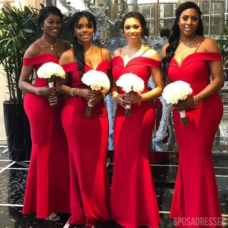 Red Mermaid Off The Shoulder Cheap Long Bridesmaid Dresses Online. WG848 - bellbottoms