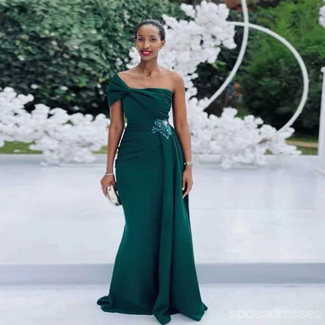 Sexy Mermaid Dark Green One Shoulder Pleats Long Bridesmaid Dresses Gown Online.WG1048 - bellbottoms