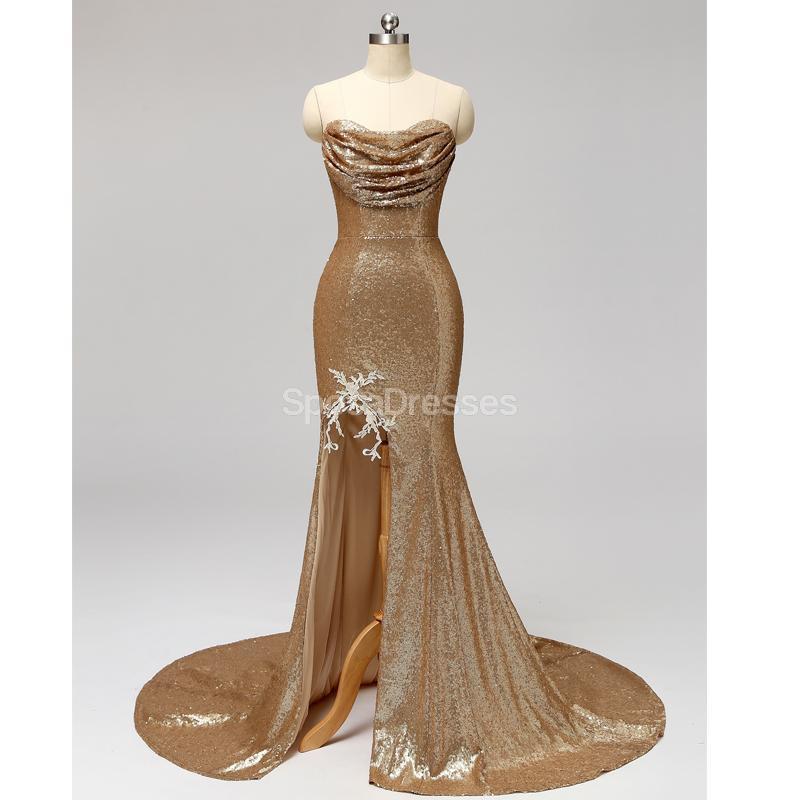 Gold Sequin Sweetheart Mermaid Cheap Bridesmaid Dresses Online. WG597 - bellbottoms