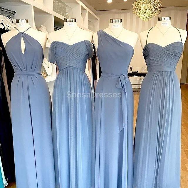 Mismatched Chiffon Blue Cheap Long Simple Bridesmaid Dresses Online. WG725 - bellbottoms