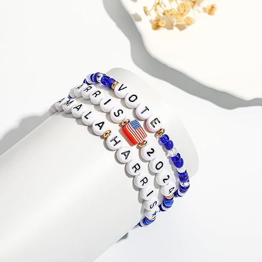 COLORFUL BLING Kamala Harris 2024 Bracelet President Vote Campaign Clay Bead Stretch Bracelets for Women Men - bellbottoms