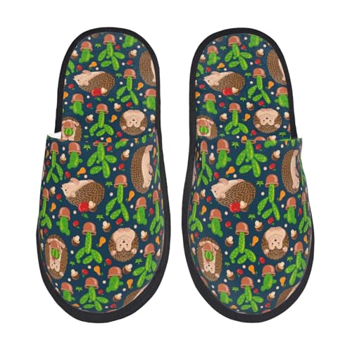 Cute Hedgehogs Cactus Blue Slippers for Women, Womens Slippers Winter House Shoes, Anti-Skid Slippers - bellbottoms