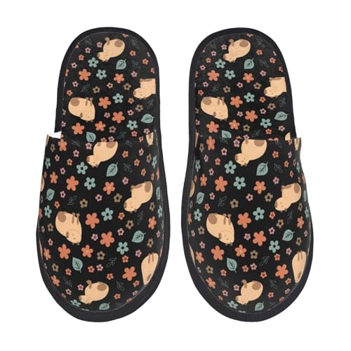 Capybaras Floral Slippers for Women, Womens Slippers Winter House Shoes, Anti-Skid Slippers - bellbottoms