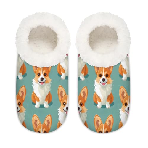 Dog Corgi Women's Slippers Socks Cozy Fuzzy Sherpa House Shoes Winter House Bedroom Slippers - bellbottoms