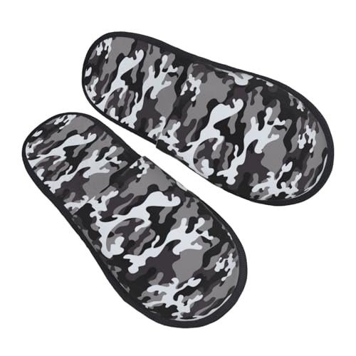 Black Grey White Camouflage Slippers for Women, Womens Slippers Winter House Shoes, Anti-Skid Slippers - bellbottoms