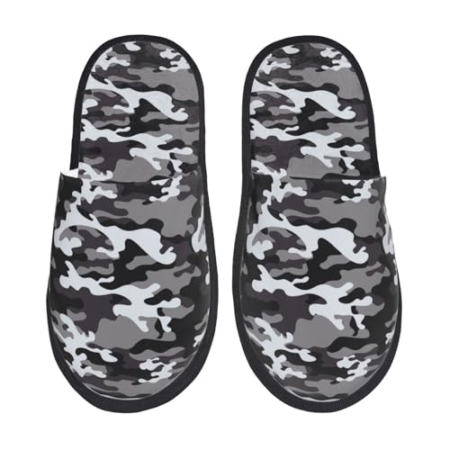 Black Grey White Camouflage Slippers for Women, Womens Slippers Winter House Shoes, Anti-Skid Slippers - bellbottoms