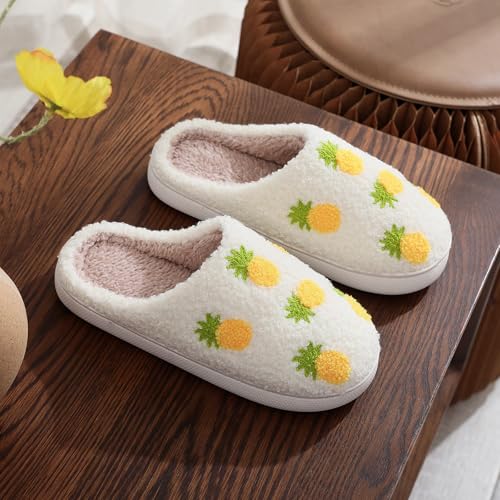 Slippers for Women Memory Foam Fuzzy Comfortable Winter Slippers Cute Pineapples Warm Plush Indoor Womens Slippers - bellbottoms
