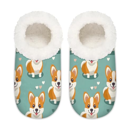 Women's Slippers Socks Cozy Fuzzy Sherpa House Shoes Winter House Bedroom Slippers Funny Dogs Corgi - bellbottoms