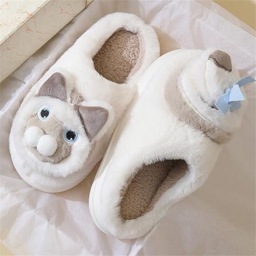 Women's Slippers Cat Slippers Animal Slippers Cute Fluffy Slippers Winter Home Warm Slippers - bellbottoms