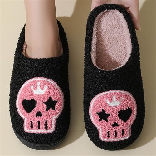 Slippers for Women Fuzzy Memory Foam Comfortable Winter Slippers Skulls Indoor Soft Warm Trendy Womens Slippers - bellbottoms