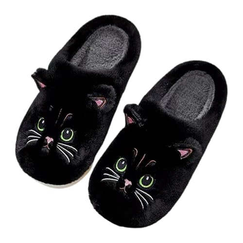Slippers for Women Fuzzy Cat Soft Warm House Slides Indoor Marshmallow Lightweight Slip-on Winter Animal Slippers - bellbottoms