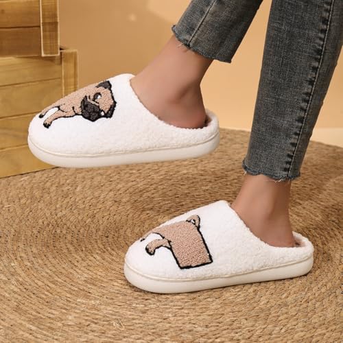 Women's Fleece Slippers Cute Funny Dog Slippers Fluffu Plush Slippers Slip-on Indoor House Slipper - bellbottoms