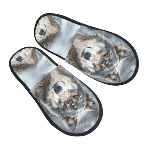 Majestic Snowy Wolf Slippers for Women Men, Womens Slippers Winter House Shoes - bellbottoms