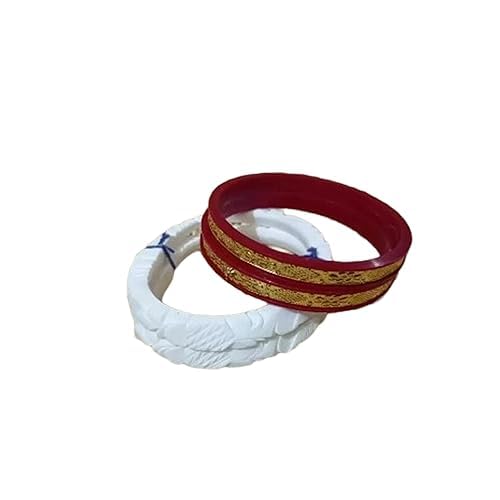 Traditional Bengali Shakha Pola Bangles for Married Women, White and Red - bellbottoms