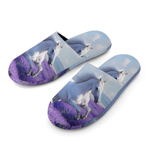 Purple Lavender And Horse Women's Slippers Cute Warm House Shoes Home Slippers Spa Slippers Cotton Slippers - bellbottoms