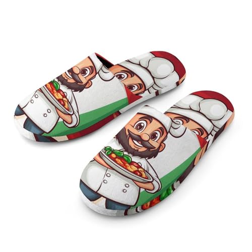 Chef Over Italy Flag Women's Slippers Cute Warm House Shoes Home Slippers Spa Slippers Cotton Slippers - bellbottoms