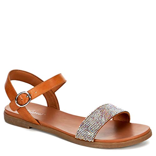 XAPPEAL Women's Corielle - Faux Leather Sequined One Band Ankle Strap Flat Sandals - bellbottoms
