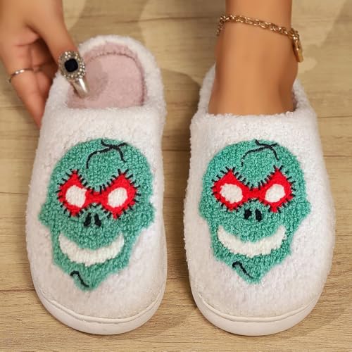 Slippers for Women Fuzzy Memory Foam Comfortable Winter Slippers Skulls Trendy Indoor Soft Warm Womens Slippers - bellbottoms
