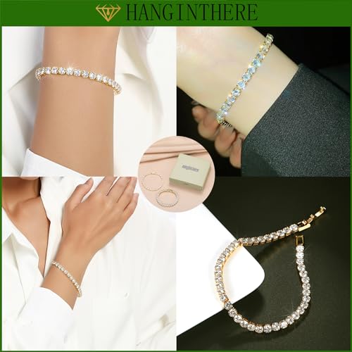 HANGINTHERE 5mm 18K Gold Plated Tennis Bracelet for Women,Cubic Zirconia,Gift Boxed,Lengths: 6.5IN, 7IN, 7.5IN - bellbottoms