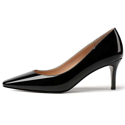 MERRORI Women's Patent Square Toe Slip On Solid Stiletto Mid Heel Pumps Shoes 2.5 Inch - bellbottoms