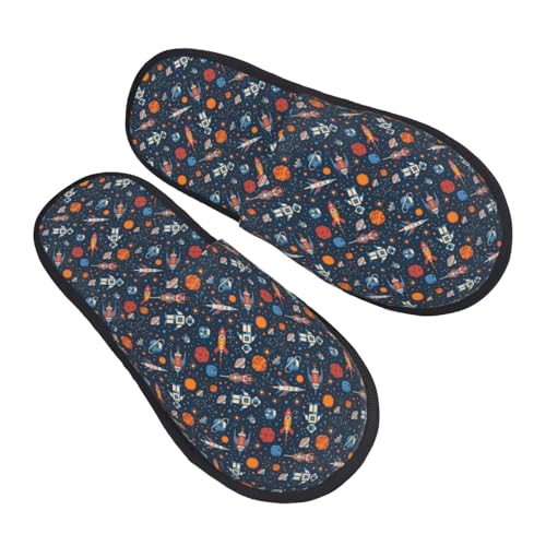 Spaceships And Stars In Outer Space Slippers for Women, Womens Slippers Winter House Shoes, Anti-Skid Slippers - bellbottoms