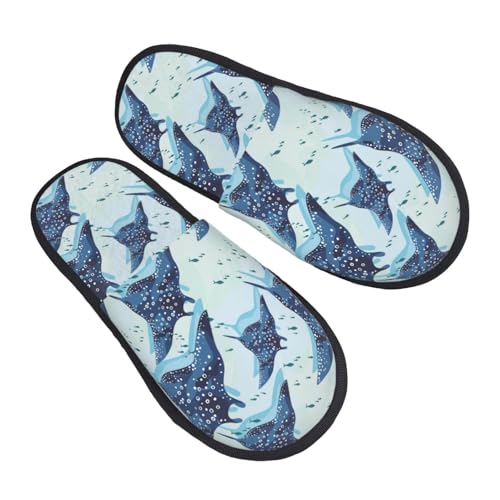 Stingray fish cool blue Slippers for Women, Womens Slippers Winter House Shoes, Anti-Skid Slippers - bellbottoms